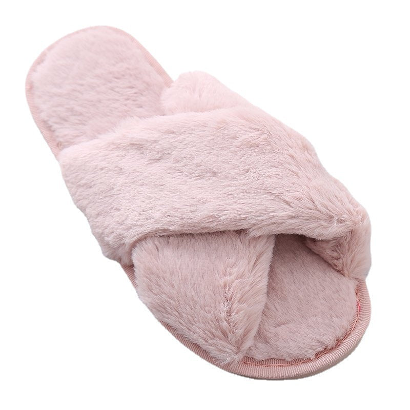 Wholesale Plush Indoor Non-slip Cotton Cross Open Toe Slippers